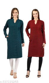 Maroon embellished wool A-line kurtis & kurtas, BLUSHH COLLECTION women's long sleeve fashion from India