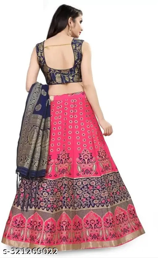 Red Silk Lehenga Choli with Floral Ethnic Motif, Banarasi Jacquard, suitable for festivals, marriage, and all occasions