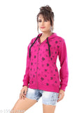 Classy feminine cotton blend sweatshirt with long sleeves and printed net design, women's size S-XL from India