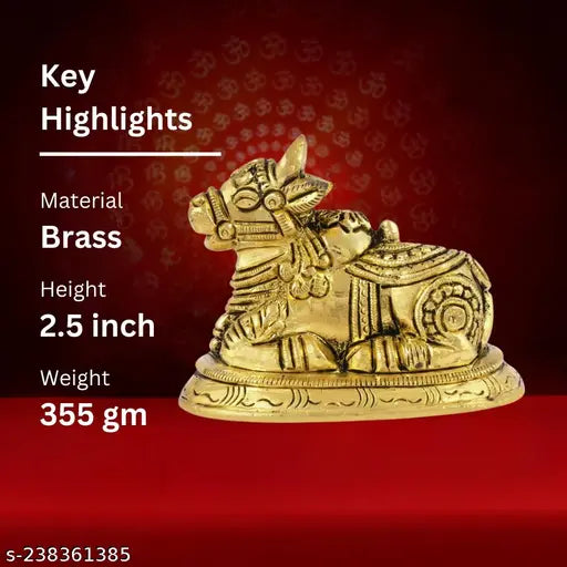 Brass Shiv Nandi statue, intricately detailed Lord Shiva's bull companion, height 2.5 inch, spiritual home decor