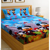 Mickey Mouse printed polycotton kids' bedsheets set, includes 2 flat sheets and 4 pillow covers, superfine microfiber quality for summer