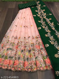 Embroidered dupion silk and net lehenga choli set with heavy thread work, trending fancy design, free size
