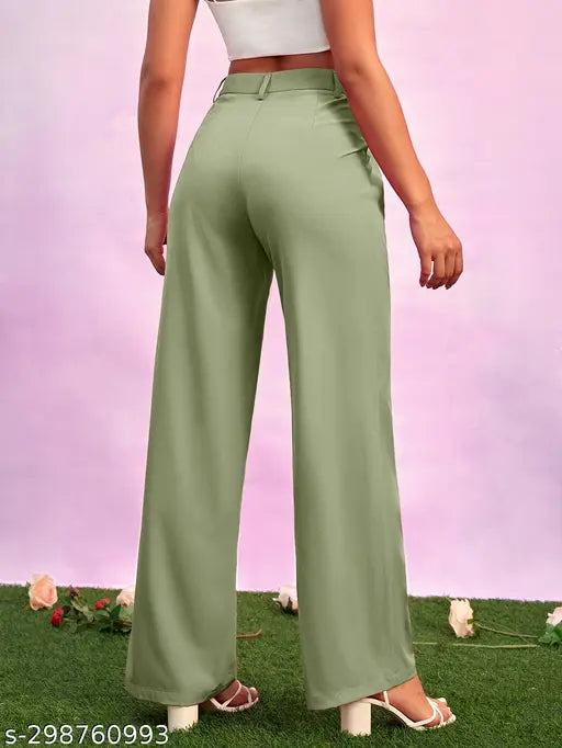 Dark green cotton blend trousers, high-quality, breathable, versatile for women's fashion
