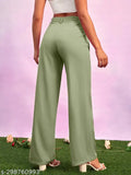 Dark green cotton blend trousers, high-quality, breathable, versatile for women's fashion