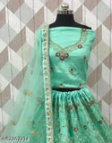 Sea Green Embroidered Lehenga Choli and Dupatta set, free size with extra inner, great for regular occasions