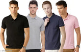 Multicolor cotton blend men's polo neck T-shirt with short sleeves, durable stitching for all seasons
