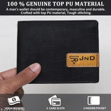 Black croco faux leather men's wallet, features 2 compartments, hand stitched and long-lasting. Perfect accessory for enhancing style. May show slight color variation due to natural materials. Made in India