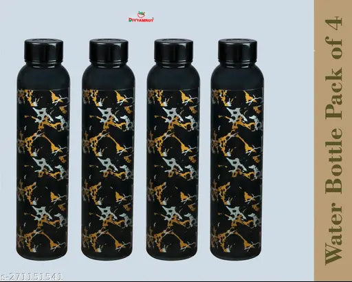 Black Divyamrut water bottle pack of 4, premium quality, lightweight, leak-proof, and BPA-free, ideal for daily use at home, office, or school