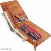 Stylish PU two-compartment men's wallet, solid color design, perfect for travel or office