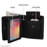 Black faux leather Zoster Men & Women wallet, sleek and modern design with 2 compartments for personal items like cards and IDs. Made in India