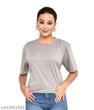 Cotton blend solid round neck T-shirt, comfortable and breathable western outfit for women, perfect for casual wear in multiple sizes (S-XXL)