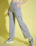 Grey cotton blend cargo trousers for girls, 4 pockets, elegant fit, perfect gift for ladies
