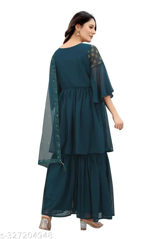 Georgette sharara suit for women with embroidery, Indian ethnic wear for normal occasions or festive events. Available in sizes XS-XXL