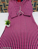 Stylish pink black woolen checked kurti, three-quarter sleeves. Women's ethnic wear top in single sizes M & L