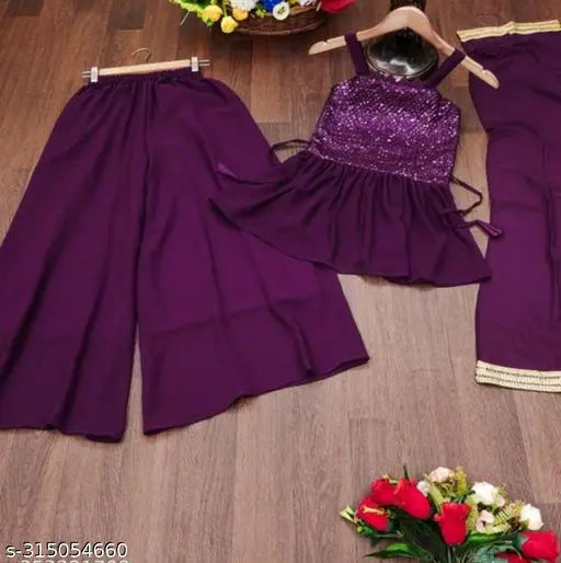 Soft silk anarkali kurta sharara with dupatta, dhoti pants for children aged 2-14 years, self-design, sleeveless