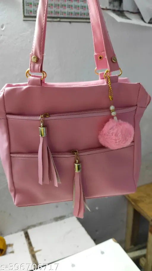 PU cross body sling handbag (pink), self-design, 4 compartments - perfect for girls & women