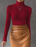 Women's high neck Lycra top, solid-colored, long sleeves, easy to wash, stretchable, fits true to size, full sleeves, 100% Lycra blend
