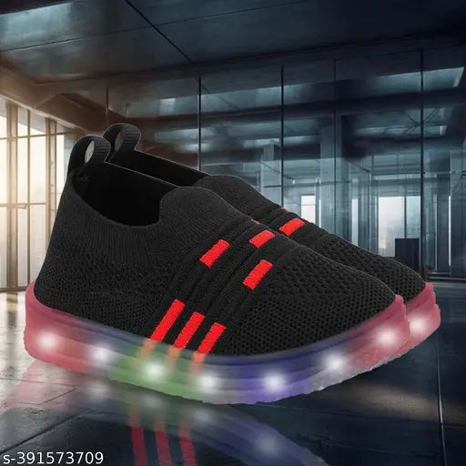 Red synthetic GLOW-Blue LED walking shoes for kids, ideal for boys and girls, casual design