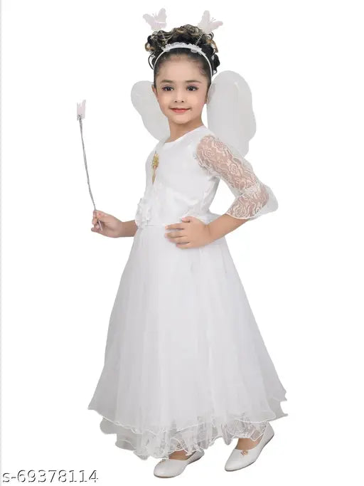 Red net Pari gown dress by RK Collection for girls aged 3-9, features self-design net pattern, short sleeves, and high quality material for comfort and durability. Perfect for Christmas parties with matching accessories available