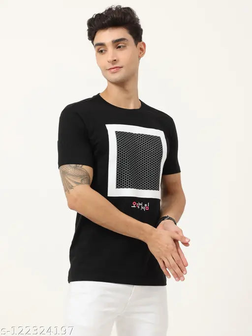 Cotton Square Squid game men's tee in sizes M, XL, XXL, India-made pop culture apparel
