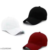 Trendy cotton baseball caps, pack of 3 - solid colors for girls & boys, India-made summer sports accessories
