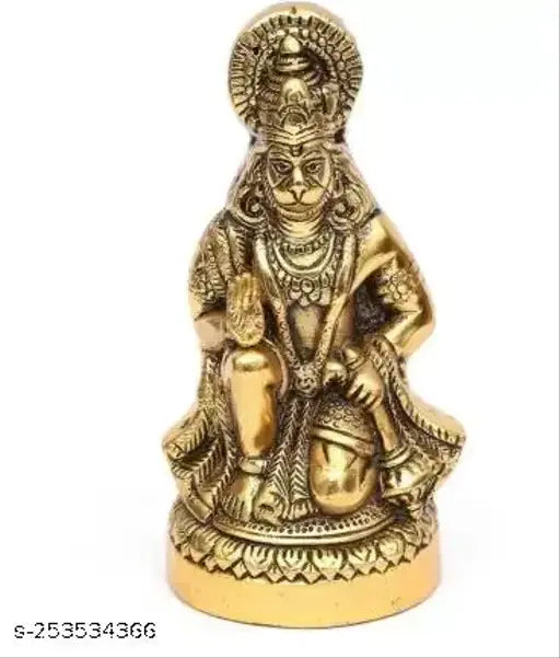 Handcrafted brass Hanuman ji statue with gold plating, traditional design for religious worship or home decor