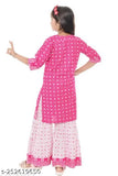Printed rayon girls' kurta and palazzos set, three-quarter sleeves, ethnic Indian wear