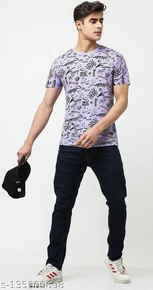 Cotton blend half sleeve overall printed T-shirt for men, Indian brand offering stylish comfort for modern wardrobes