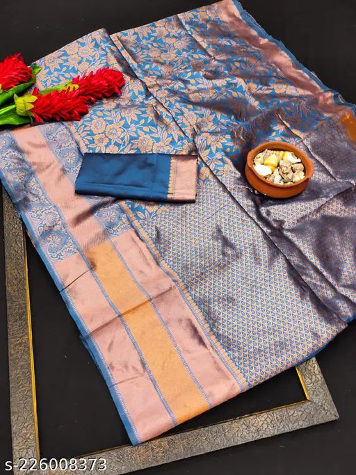 Soft litchi Banarasi silk saree with Zari work, free size, India-origin