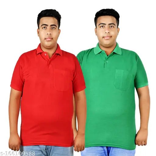Red and Green plus size polo t-shirts for men, half sleeve, Matty fabric, regular fit, pocketed, Made in India