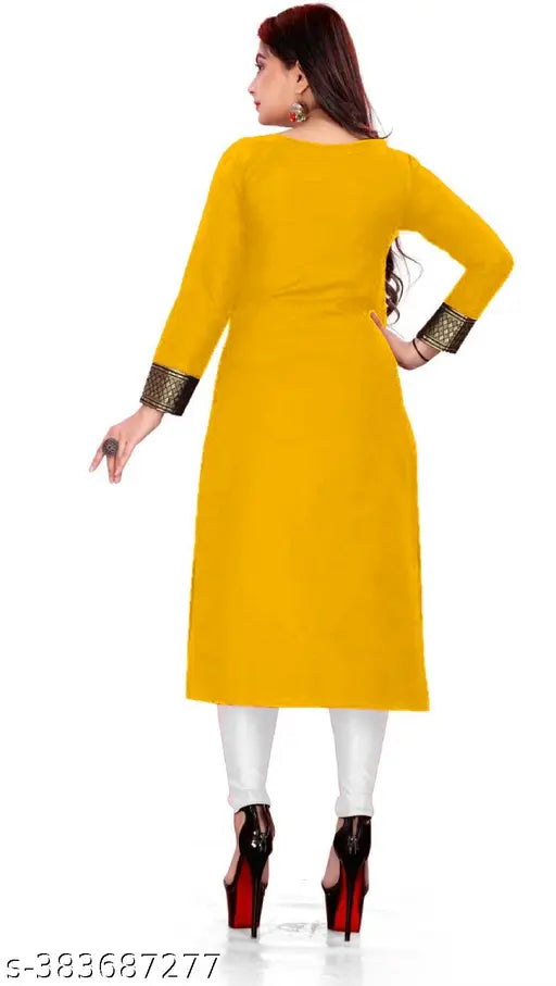 Multi Color Slub Cotton Kurti Combo Pack: Two three-quarter sleeve straight kurtis with lace border, solid pattern, S-36" bust size, M-38", L-40", XL-42", XXL-44", XXXL, 4XL. Indian-made cotton apparel for women