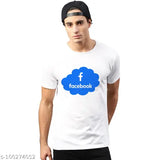 White cotton T-shirt, printed with Facebook design, made in India
