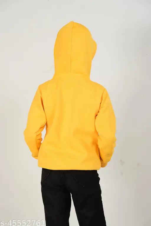 Girls' lemon yellow wool sweatshirt & hoodie, self-design net, long sleeves, size 1-12 years, made in India