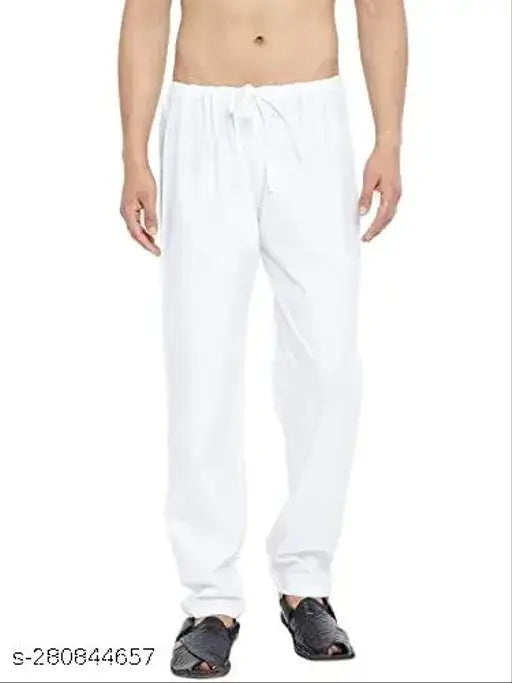 White cotton blend pajama bottom, KRAFT INDIA men's solid design, above knee length, pack of 1, Indian origin