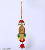 Multicolor car hanging nettipattam with kolam, umbrella, Ganesha, Vishnu - Handcrafted Indian automobile showpiece art