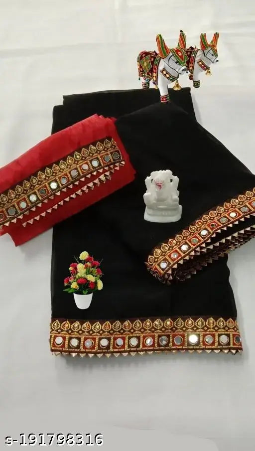 Black Georgette lace-bordered Banarasi saree with satin silk blouse - Indian party wear