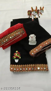 Black Georgette lace-bordered Banarasi saree with satin silk blouse - Indian party wear