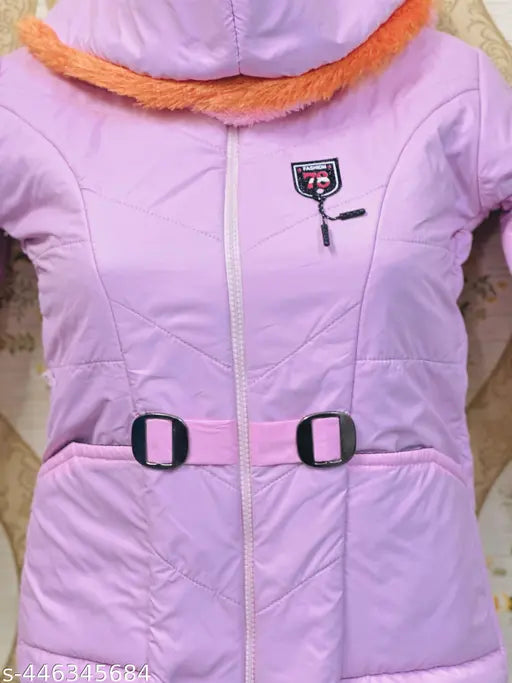 Nylon winter wear jacket for baby girl, solid color, perfect for daily and party wear, suitable for sizes 3-4, 4-5, 5-6, 6-7, 7-8 years. Made in India