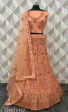 Embroidered net Lehenga Set for Women, featuring blouse and dupatta. Semi-stitched in India (43in waist, 43in length, 2.5in dupatta length)