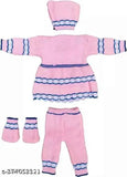 Woolen new born baby winter frock, solid pattern, long sleeves, India origin