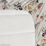 Beige cotton fitted double bedsheet with 2 king-size pillow covers, all-around elastic (72x78+10 inches). Soft and superfine botanical print for summer use. Ideal for adults