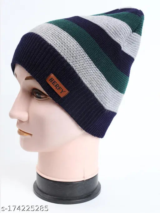 Arcylic Men's Winter Cap, solid design for cold weather, Herfy brand from India