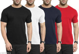 Multicoloured cotton blend round neck half sleeve men's t-shirt pack (4), ideal for daily wear, exercise, and casual outings