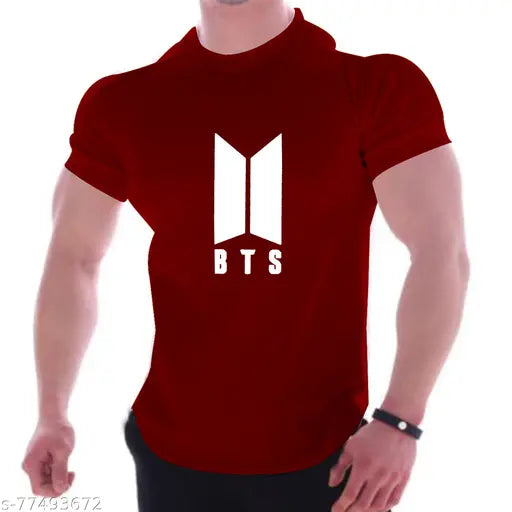 Latest stylish poly blend BTS printed unisex t-shirt, half sleeves round neck, Kpop design in regular fit