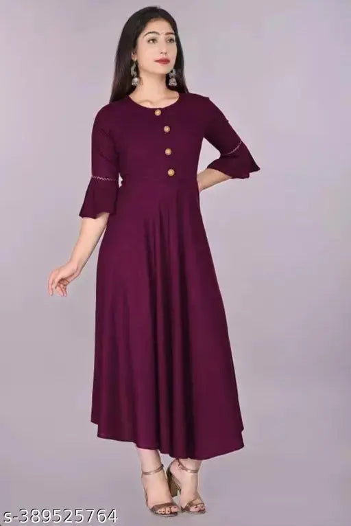 Designer rayon womens kurtis, solid pattern in three-quarter sleeves - Indian fashion essential