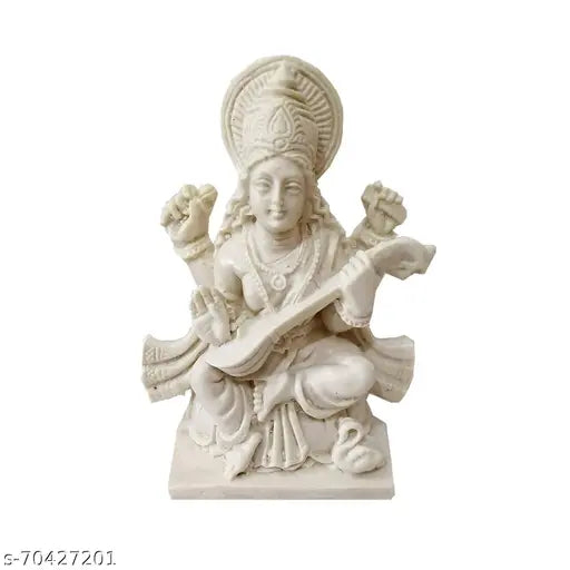 White polyresin Maa Saraswati Idol Statue, 1 piece. Indian god idol figurine on pedestal