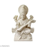 White polyresin Maa Saraswati Idol Statue, 1 piece. Indian god idol figurine on pedestal