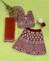 Trendy acrylic-top velvet lehenga choli with net dupatta for girls, 6-24 months, intricately embroidered, India origin