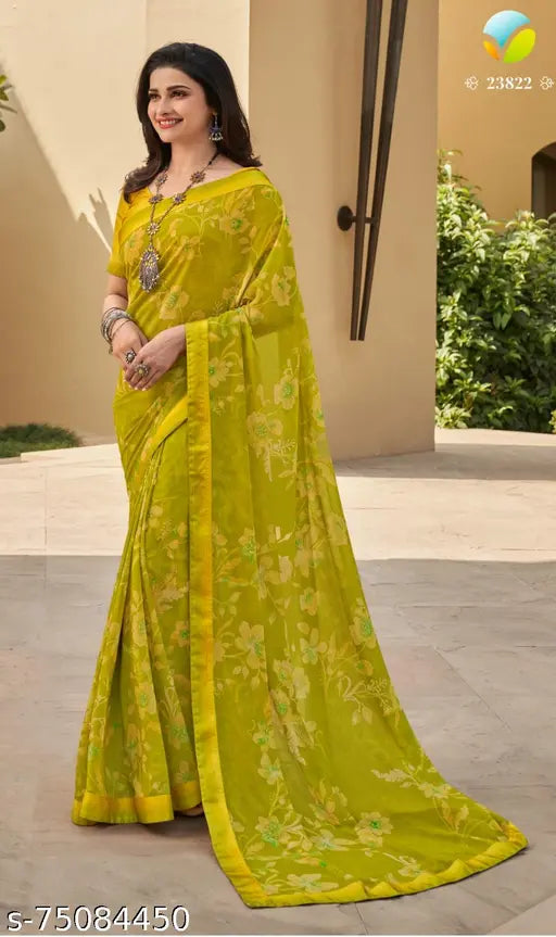 Unique printed Georgette saree with separate blouse piece in Dupion Silk, Indian daily wear fashion