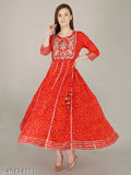 Embroidered rayon kurti, three-quarter sleeves, stylish Indian gown